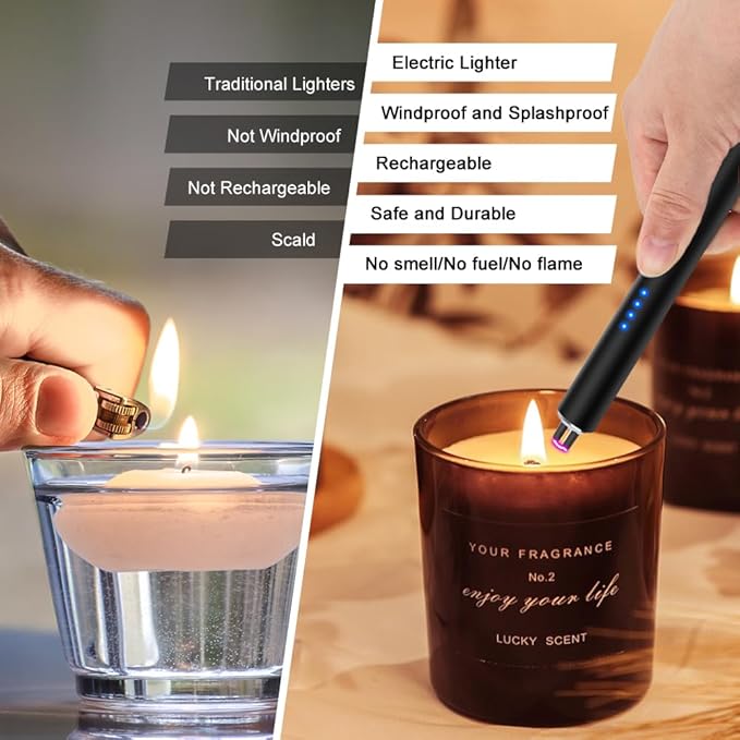 LcFun Electric Candle Lighter Rechargeable USB Lighters Flameless Plasma Arc Lighter Windproof Electronic Lighter Long Lighters for Candles, Grill, Camping, Gas Stoves