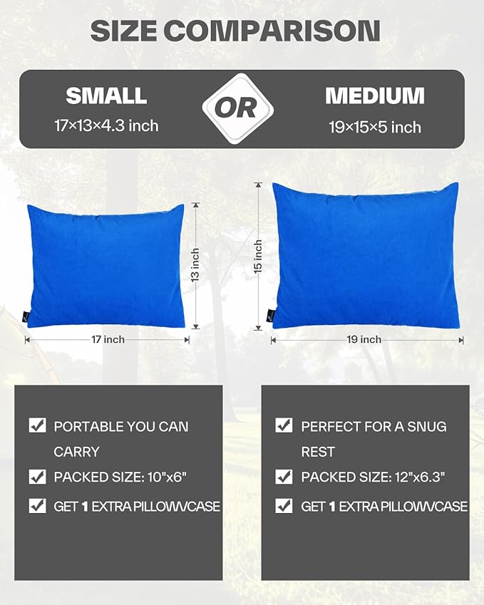Sportneer Camping Pillow for Sleeping, Compact Camp Pillow Travel Pillow with Washable Cover and Storage Bag Camping Essentials and Travel Pillow for Airplanes Camping Travel