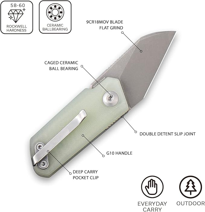 CIVIVI Ki-V Front Flipper Pocket Knife, Double Detent Slip Joint Small Folding Knife with Deep Carry Pocket Clip For Easy EDC C2108A (Natural)