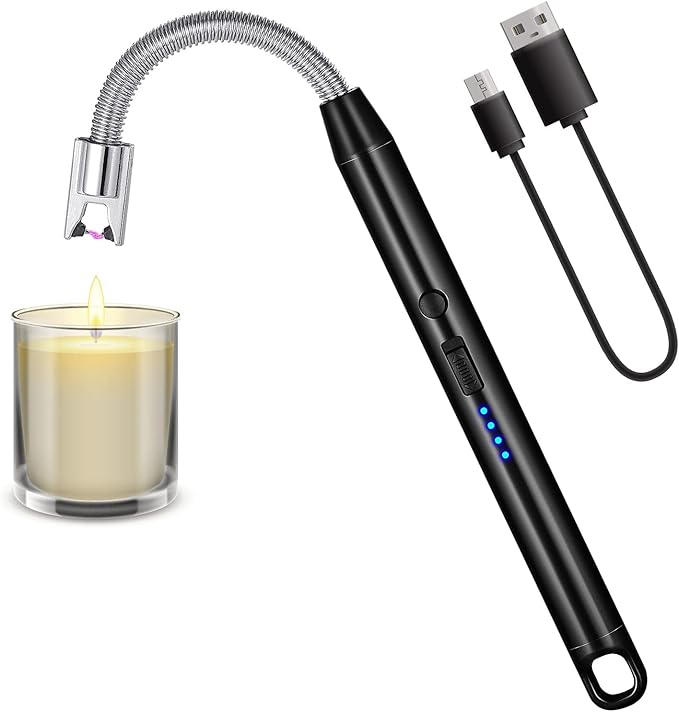 Candle Lighter, Rechargeable Plasma Arc Electric Lighters with LED Battery Display Long Flexible Neck Flame-less Windproof Lighters for Candles Gas Stoves Fire Pits Lanterns Camping Barbecue