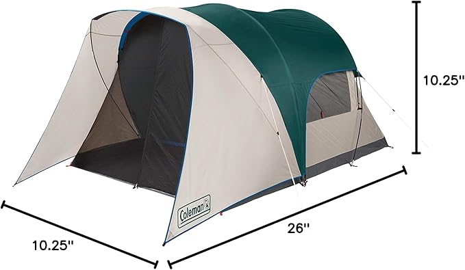 Coleman Weatherproof 4-Person Cabin Tent with Screened Porch, Screen Room Adds 35% More Space, Rainfly Included, 10-Minute Setup