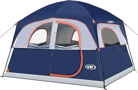 UNP Tents 6 Person Waterproof Windproof Easy Setup,Double Layer Family Camping Tent with 1 Mesh Door & 5 Large Mesh Windows -10'X9'X78in(H)