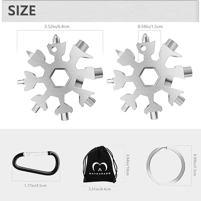 Snowflake Multitool, 3pcs Snowflake Tool Stainless Steel 18 in 1 Snowflake Multitool with Carabiner Clip, Keyring and Storage Bag for Christmas Gift Men's Present(three silver）