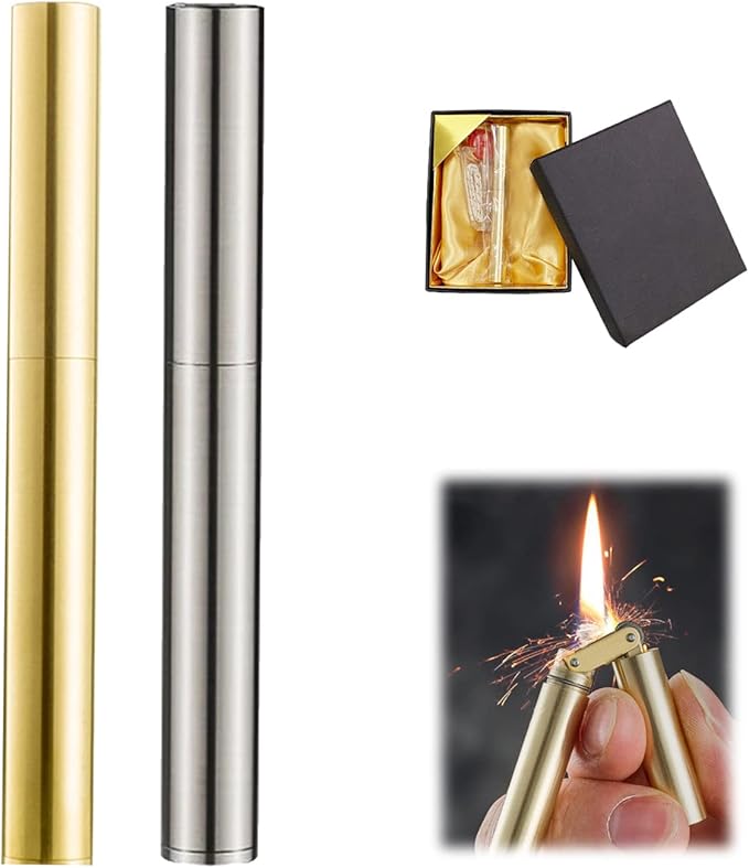 Kerosene Copper Lighter, Vintage Trench Lighter, Creative Windproof Brass Lighter, Cool Wheel Kerosene Oil Lighter for Camping BBQ Kitchen, Gifts for Men Dad Husband (2PCS)