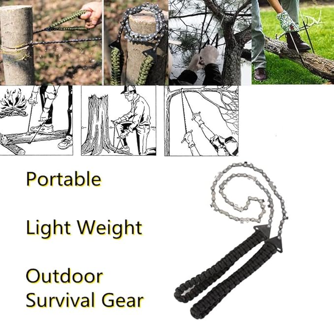 Pocket Chainsaw With Paracord Handle Survival Chain Saw Magnesium Fire Starter 20.5/32.6 Inches Garden Handle Hand Saw with Sharp Teeth Emergency Outdoor Tool Gear for Camping Tree Cutting