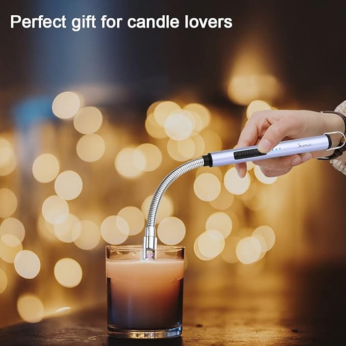 SUPRUS Electric Lighter Candle Lighter USB Type C Rechargeable Lighter Steel Shell & Hanging Hook with 360° Flexible Neck(Blue)