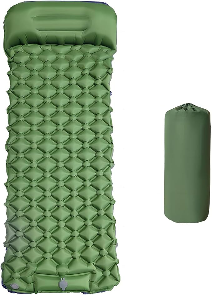 Sleeping Pads for Camping,Ultralight Inflatable Sleeping Pad for Camping with Pillow,Built-in Pump,Waterproof Nylon foror Camping, Backpacking, Hiking, Tent Mattress (Army Green)