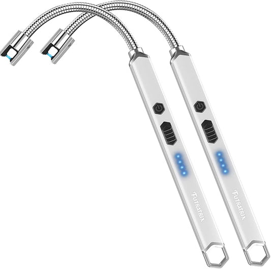 Electronic Candle Lighter Arc Windproof Flameless USB Rechargeable Electric Lighter (2 Pack - White)