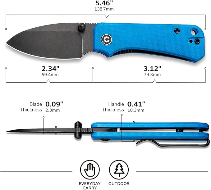 CIVIVI Baby Banter Pocket Folding Knife for EDC, 2.34" Blade Small Knife with Titanium Thumb Stud Opener C19068S-3 (Blue)