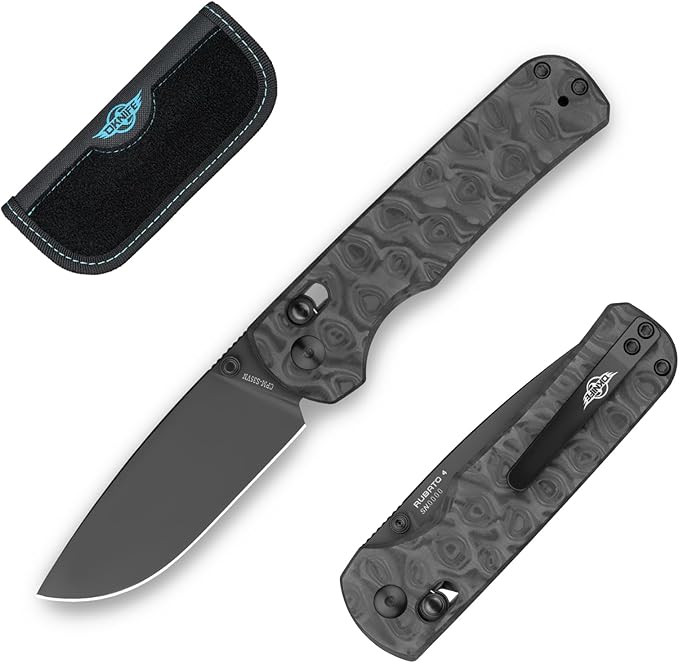 OKNIFE Rubato 4 Folding Knife, CPM-S35VN Steel, 3.04" Blade Damascus Carbon Fiber Handle with Titanium Pocket Clip, Drop Point, Rail Lock, Thumb Stud