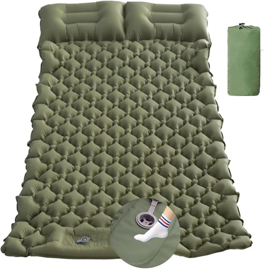 Sleeping Pad for Camping, Inflatable Sleeping Mat with Pillow, Camping Pad with Built-in Foot Pump, Lightweight Camping Mattress Pad for Car Camping, Backpacking, Tent and Hiking (Full (Green))