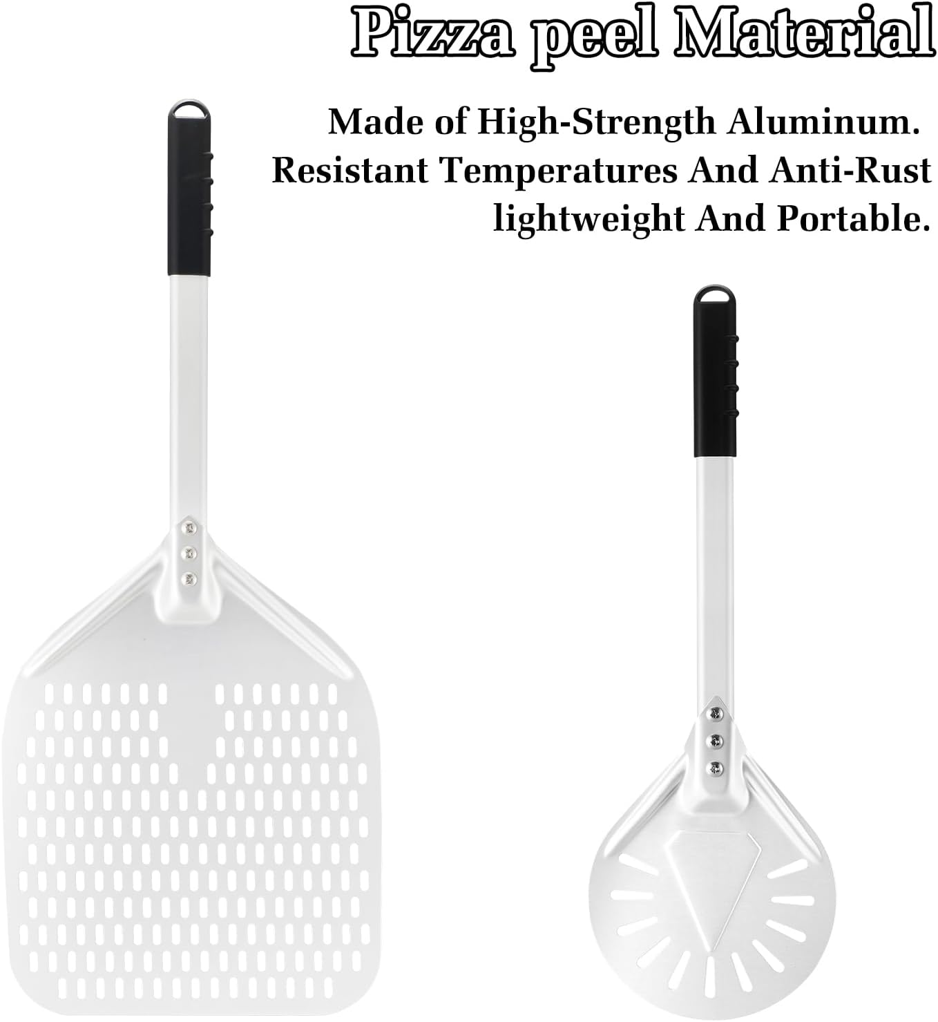 14 Inch + 7 Inch Perforated Pizza Peel Set, Pizza Turning Peel with Metal Handle, Pizza Spatula Paddle for Homemade Pizza Oven Accessories