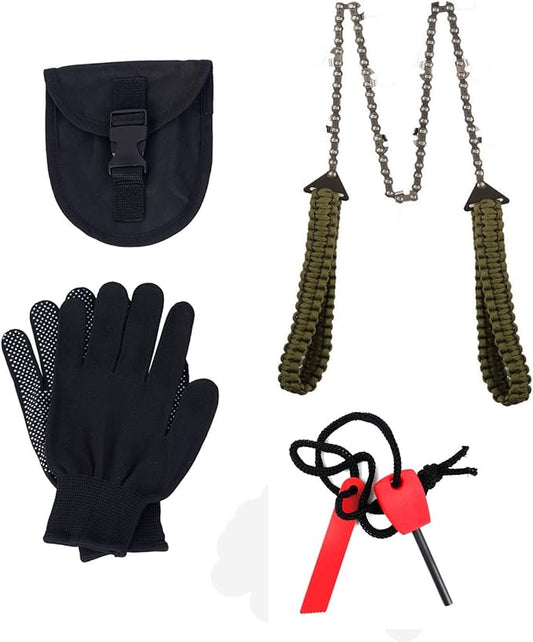 Pocket Chainsaw Paracord Handle Survival Chain Saw Magnesium Fire Starter 32.6 Inches Portable Garden Hand Saw with Sharp Teeth Emergency Outdoor Tool Gear for Camping Hunting Tree Cutting