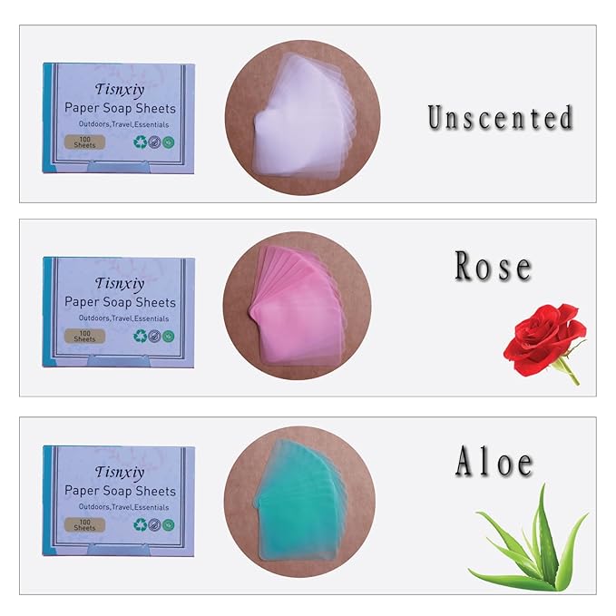 Hand Soap Sheets Soap Paper Sheets Portable Disposable Outdoor Travel Camping Scented Soap 3 Boxes (300 Sheets) Eco-Friendly Products & Cleaning Supplies for Hand Wash (Aloe)