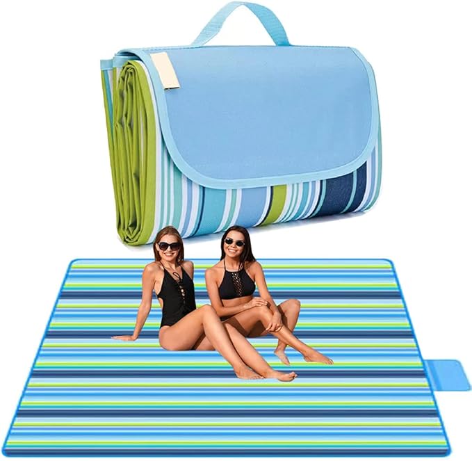 Lchkrep Picnic Blanket Beach Blankets 80"x60"， Large Sandproof Waterproof Camping Portable Travel Blanket Play Mat for Outdoor Indoor Family Beach Park Grass,Hiking, Music Festiva