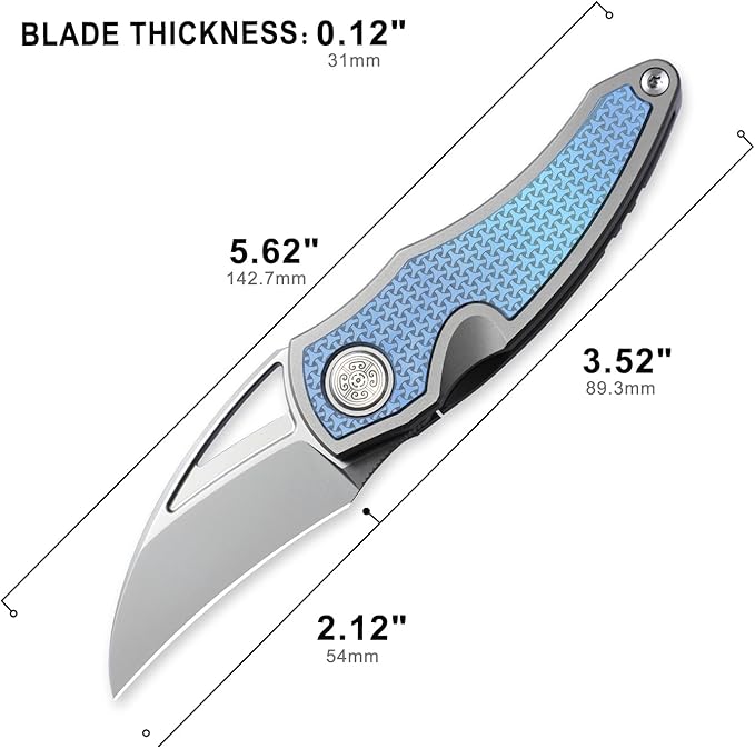Knife Karasu Pocket Folding Knife,2.12" Grey Ceramic M390 Steel Blade Titanium Handle Front Flipper Knife,Small EDC Knife with Pocket Clip (Grayish Blue)