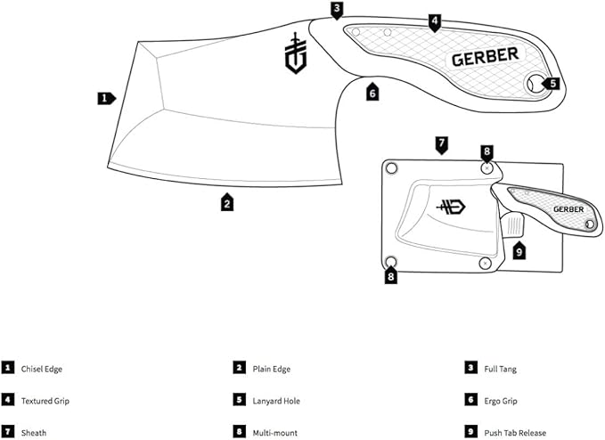 Gerber Gear TRI-Tip, Mini Cleaver Fixed Blade Knife with Sheath, Black Handle [30-001693]