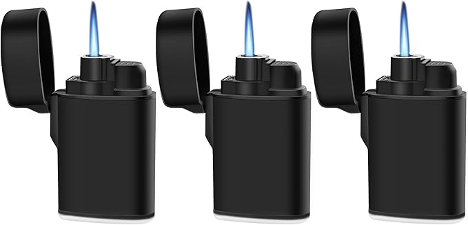 Navpeak Mini Torch Lighter Windproof Jet Flame Butane Refillable Pocket Lighter for Candles, Camping, Fireplaces, Gas Stove, BBQ & Survival Gear, Pack 3, Black Color (Butane not Included)
