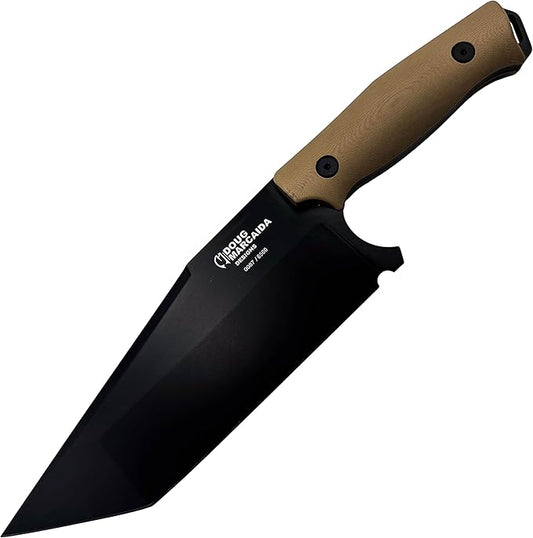 Doug Marcaida Grande Fratello Serbian Cleaver Knife 8.5in Stainless Steel Full Tang Fixed Blade Bushcraft Survival Cooking Knife - Top Grain Leather Sheath With Belt Loop, Black