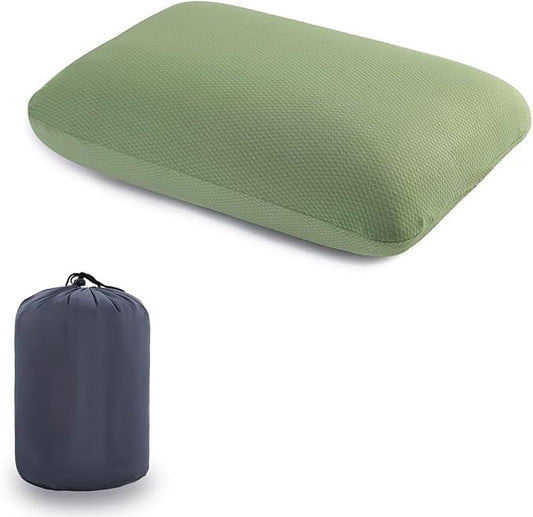 Travel Pillow Small Camping Pillow Memory Foam Bed Neck Soft Pillow Lightweight Easy to Carry Portable Cooling Home Pillow Removable Pillow Cover with Travel Storage Bag (Green)