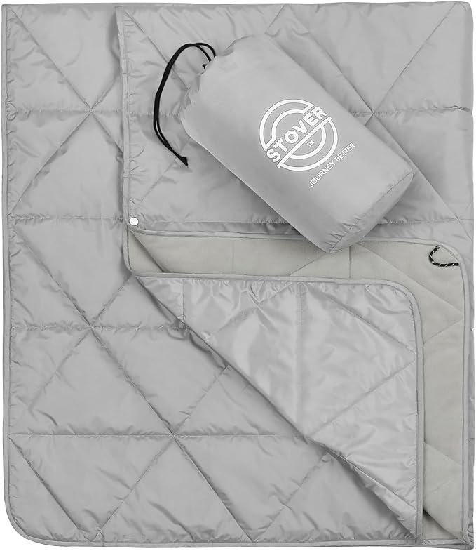 STOVER Multipurpose Outdoor Fleece Blanket, Lightweight, Compact, and Warm for Stadium, Camping, Picnics, Beaches - Wearable, Windproof and Water Resistant (Grey)