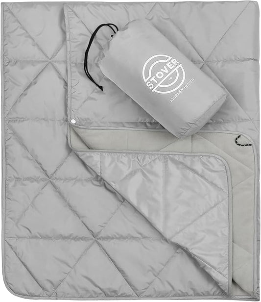 STOVER Multipurpose Outdoor Fleece Blanket, Lightweight, Compact, and Warm for Stadium, Camping, Picnics, Beaches - Wearable, Windproof and Water Resistant (Grey)