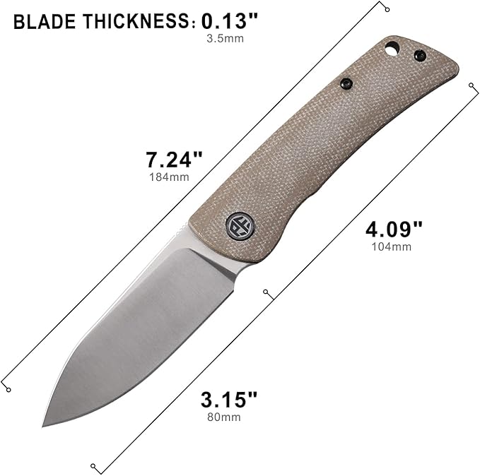 Petrified fish PFE05 Flavorist,3.15" K110 Satin Blade, 94g Micarta Handle Front Flipper Liner lock Folding knife (Khaki-S)