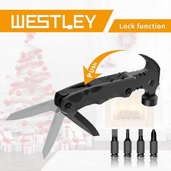 Gifts for Men Unique, WESTLEY Multitool, 15 in 1 Survival Gear, Camping Accessories, 4 Screwdrivers heads with Magnetic, Christmas Gifts for Men, Lock Function, cool gadgets for men WT15H