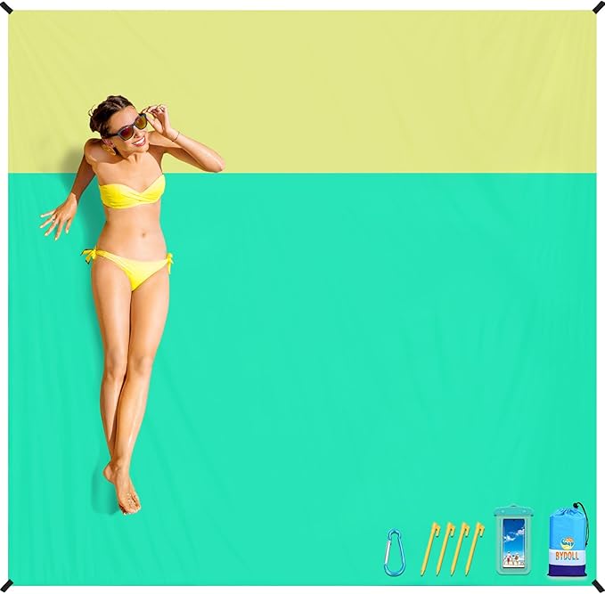 BYDOLL Beach Blanket Sandproof Waterproof 78''×81'' 1-4 Adults Compact Lightweight Oversized Beach Blanket Large Picnic Mat Beach Blanket for Travel Camping Hiking Picnic