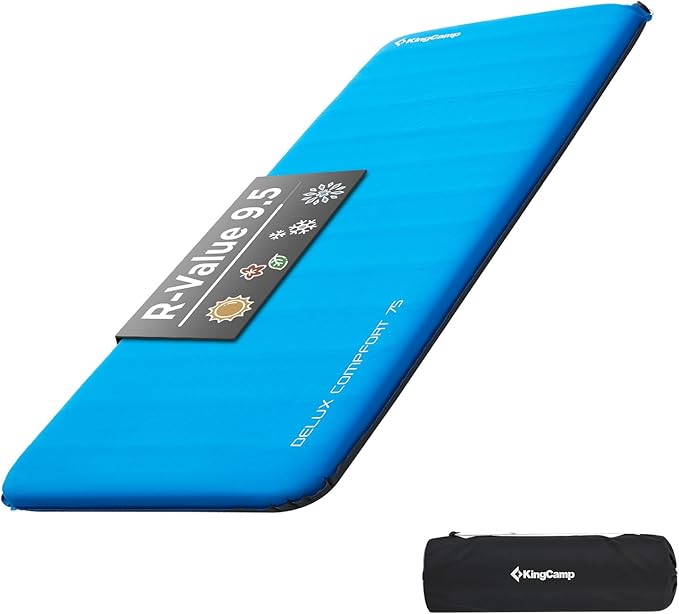 KingCamp Self Inflating Camping Pad 3" Thick Foam Sleeping Mattress 6.1R Value Soft Warm Portable Inflating Air Mat for Travel Hiking Tent,78"x30", Blue
