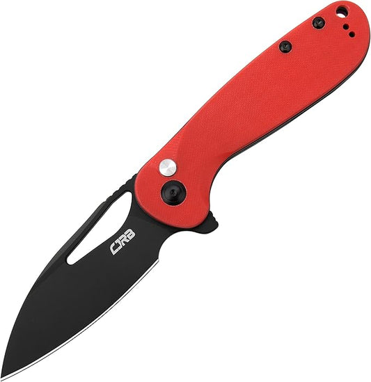 CJRB LAGO Folding Pocket Knife with 3.41'' Black PVD AR-RPM9 Blade Red G10 Handle,Button Lock EDC Knife for Tactical,Outdoor,Hiking and Gift