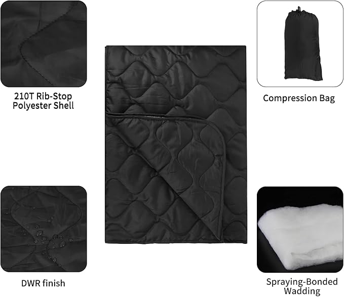 Poncho Liner Military Woobie Outdoor Camping Woobie Blanket for Travel, Beach, Grass, Picnic, Car Emergency, Outdoor, Survival