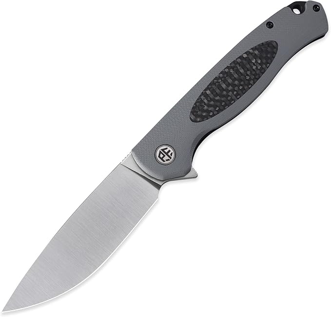 Petrified fish PFB03 Stamp Pocket Knife, 3.58" D2 Satin Blade, 4.79 oz G10 Handle Flipper Liner lock Folding Knife (Gray & Satin)