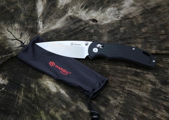 Ganzo G7531 Folding Pocket Knife 440C Stainless Steel Blade G10 Anti-Slip Handle with Clip Hunting Fishing Camping Folder Outdoor EDC Knife (Black)