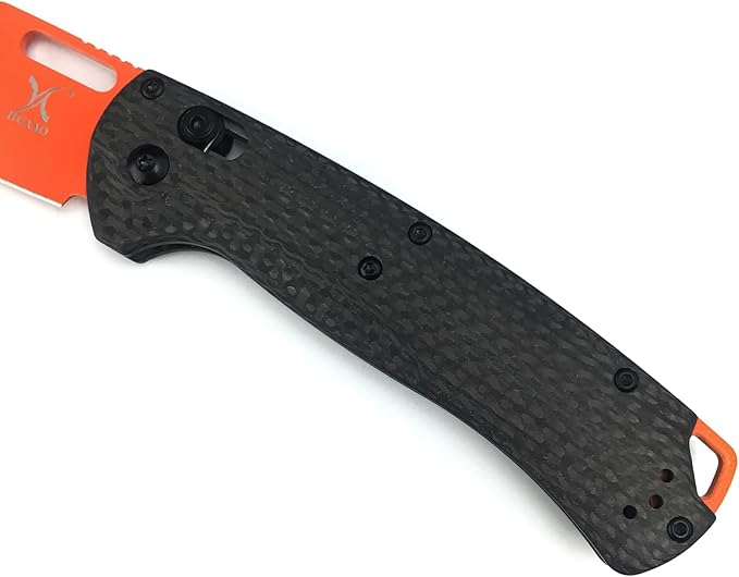 HUAAO Manual Open Folding Knife, Axis Lock Knife with 3.43’’ Orange D2 Blade Black Carbon Fiber Handle, EDC Pocket Knife with Clip for Camping Hunting