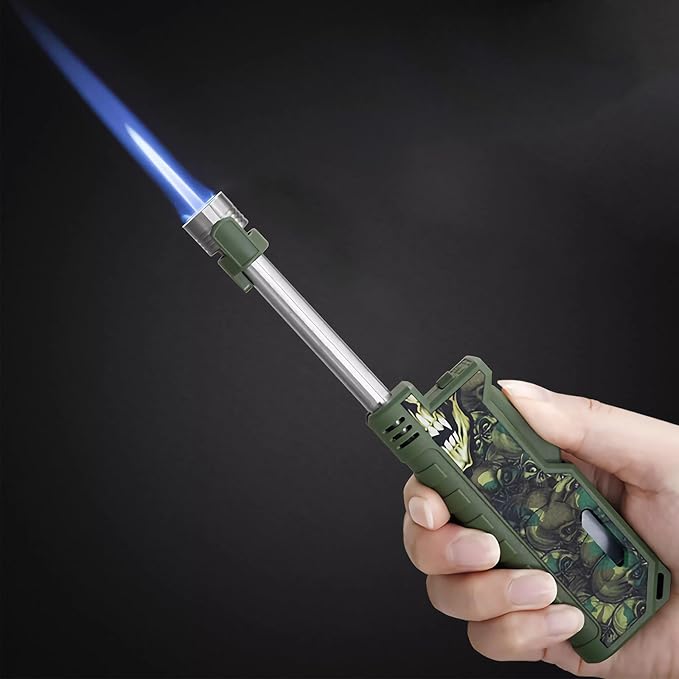 Butane Lighter Long Neck Flame Adjustable Lighter Refillable Multipurpose Windproof Lighters with Safety Lock and Visible Gas Window Lighter for Candle Fireplace Kitchen Camping Outdoor (Camouflage)