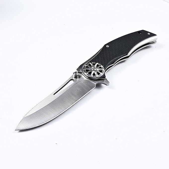 Survival Folding Pocket Knife, Tactical Outdoor Camping Fold Knife, G 10 Handle 440C Stainless Steel,4.5inch Closed
