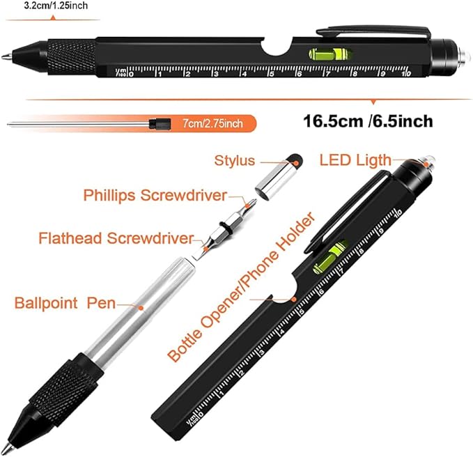 9 in 1 Multitool Pen, Stocking Stuffers Gifts Unique Christmas Birthday Multi Tool Pen for Men Dad Husband Who Have Everything, Cool Gadgets Pocket Multi Tool (Black)