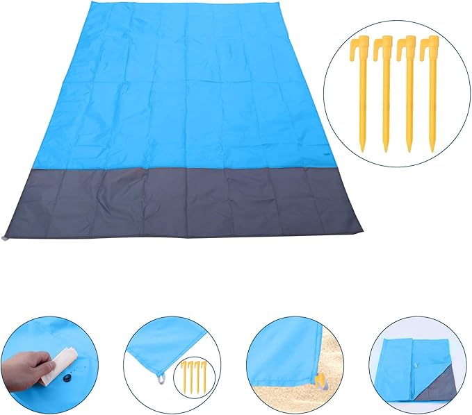 Beach Blanket 79 * 55inch, Compact Sand Proof and Waterproof Picnic Blanket, with Portable Storage Bag, Great for Outdoor Travel Camping Hiking Festival Park Sports