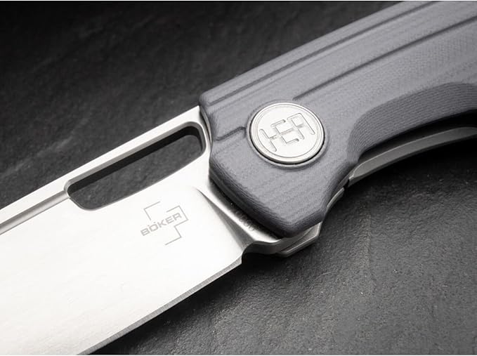 Boker Plus Hea Hunter Pocket Knife- 2.88" D2 Steel Blade with Frame Lock and Blue G10 Scales, Designed by Headesigns