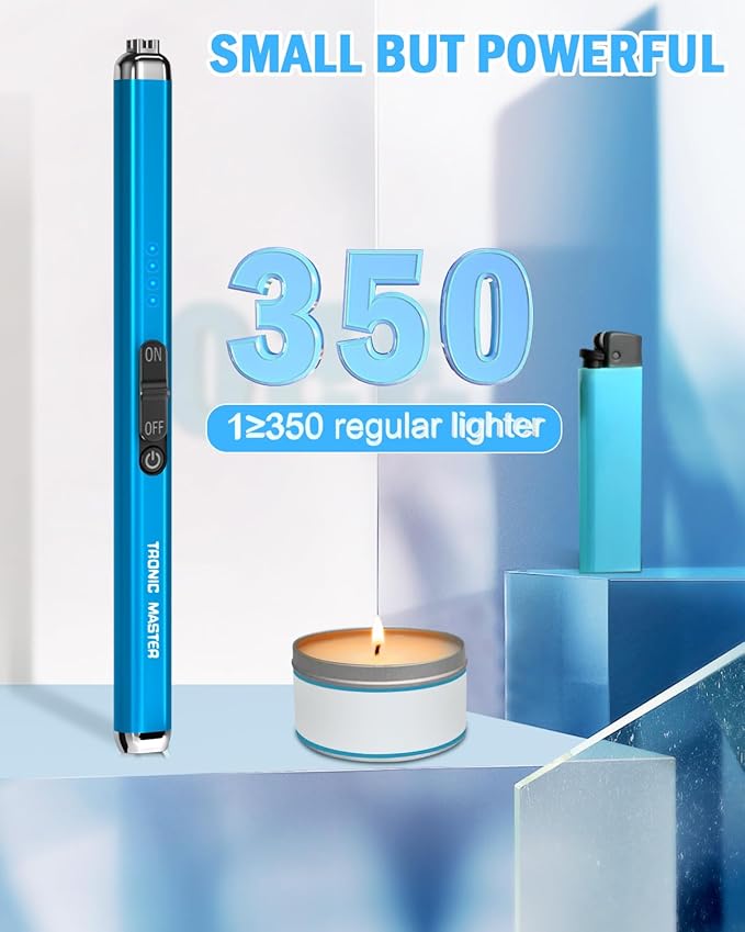 Electric Candle Lighter Rechargeable Lighters - Dual Arc Plasma Lighter Windproof & Flameless with Double Safety Switch (Sapphire Blue)