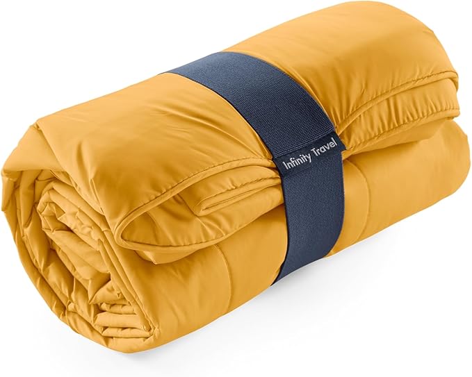 Huzi Infinity Travel - Packable Blanket - Puffy - for Travel Outdoor Picnic Trip Camping Beach - 57 x 38 (Ochre Yellow)