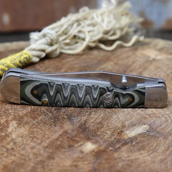 WHISKEY BENT HAT CO. Locking Trapper Folding Pocket Knife 4.125" Closed Length 440C Stainless Steel Blades (Brown Fang - Serrated)