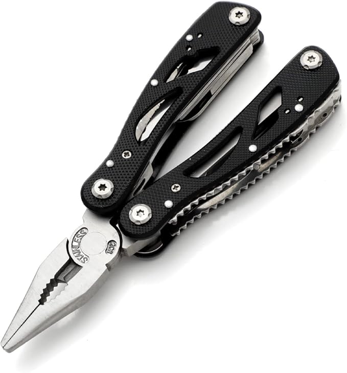 All In One Tool Multitool Needle Nose Plier, Stripper,Bottle Opener,Can Lifter,Cross Screwdriver,Knife,Saw Blade,File, Slotted Screwdrive For Outdoor, Survival, Camping, Hunting and Hiking