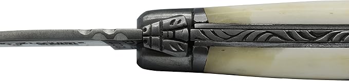 Laguiole en Aubrac Handmade Luxury Folding Pocket Knife, 3.5-in (9cm). Zebu Bone Handle, Hand Forged Bee, Stainless Steel Matte Bolsters