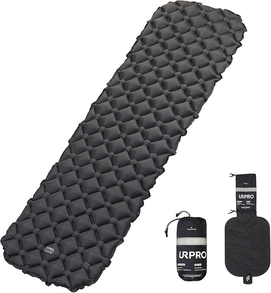 Camping Sleeping Pad Air Mattress - Inflatable Ultralight Ergonomic Design Compact Airpad Mat Backpacking Hiking Outdoor Activities Black