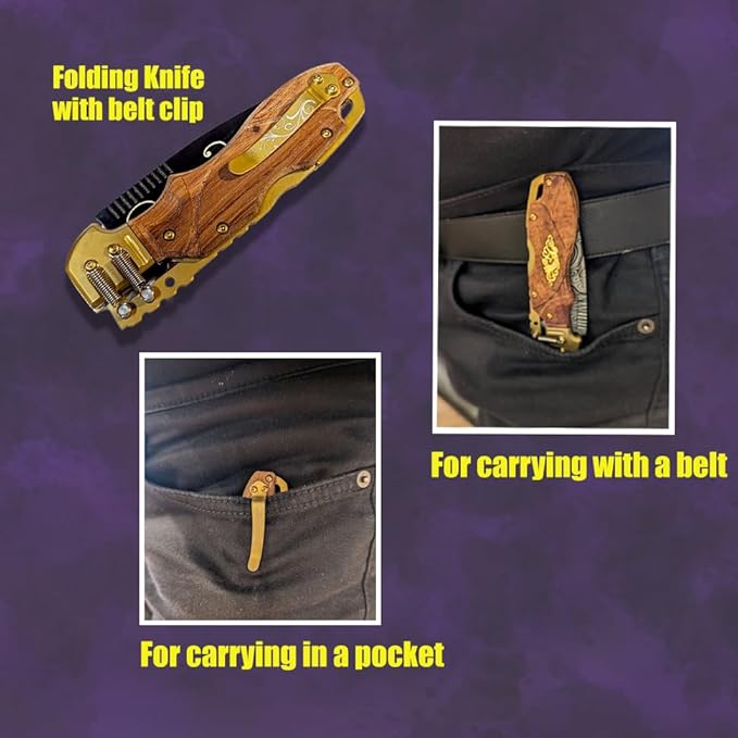 NLX 8" Steampunk Design Lockback Pocket Folding Knife With Coated 420 Stainless Steel Blade. For Collection, Everyday Ccarry and Outdoor Activity Tool Knife (Damascus)