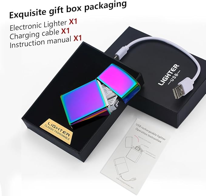 Plasma Lighter Electronic Lighter Rechargeable USB Electric Lighter Dual Arc Lighter Candle Lighter Cool Unique Lighter Windproof Flameless Lighter with Gift Box for Men, Women's (Color)