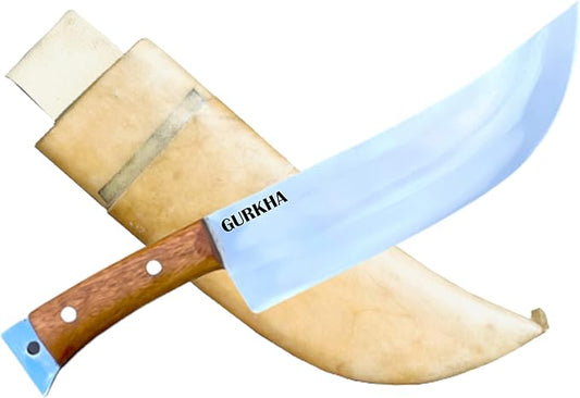 Kukri Knife Bhamphuk Fixed Blade 10 IN Special for Chopping, Bush Cutting, Camping Carbon Steel Historical Knife With Leather Sheath Hand-Hammered In Nepal
