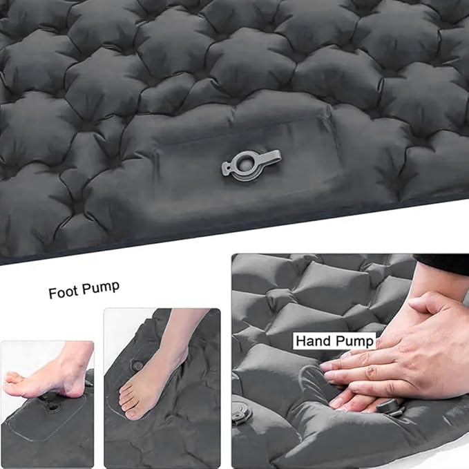 Double Sleeping Pad, Self-Inflating Sleeping Pad for Camping, Camping Sleeping Pad with Built-in Pump, 4" Extra Thickness Inflatable Sleeping Mat, Twin Air Mattress for Traveling (Gray)